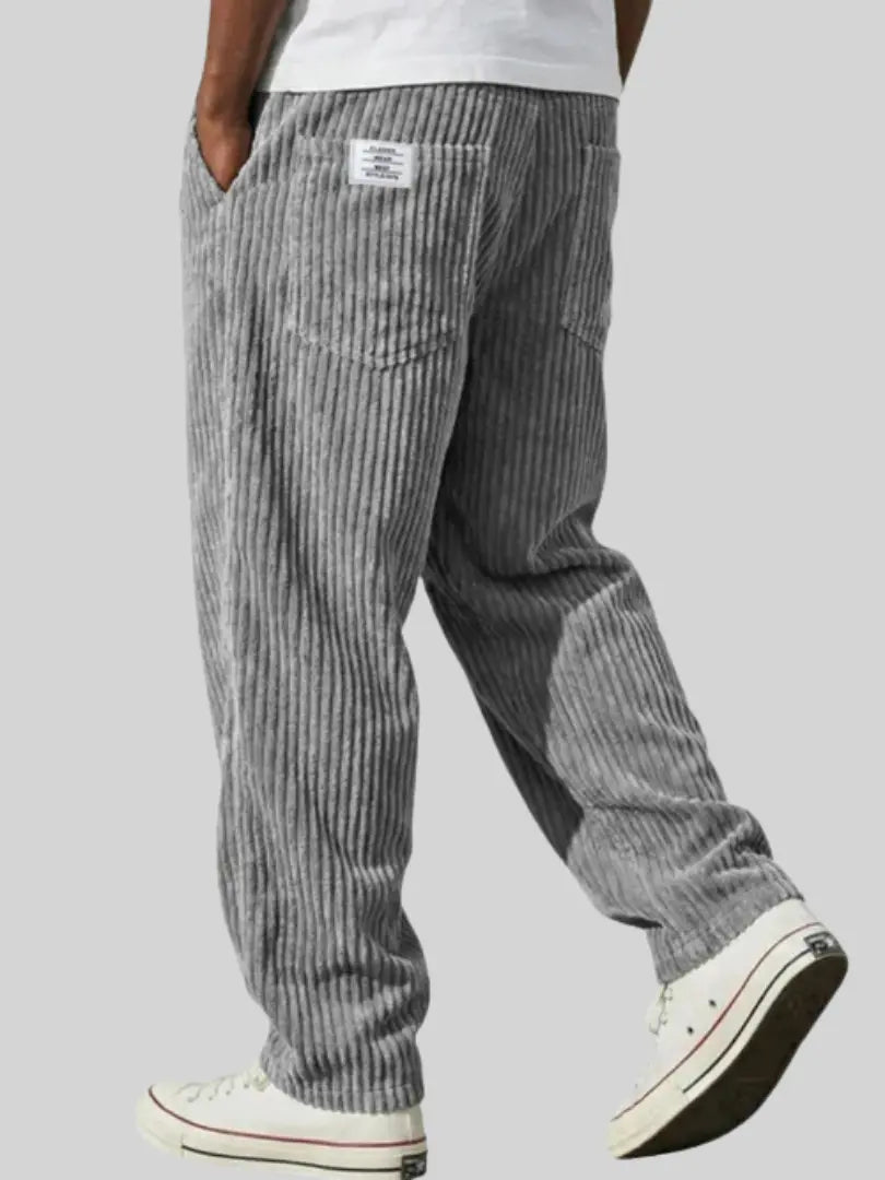 Men's Corduroy Look Trousers with Straight Leg and Pull-On Waistband - image 1