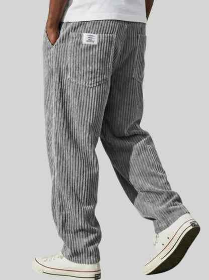 Men's Corduroy Look Trousers with Straight Leg and Pull-On Waistband - image 1