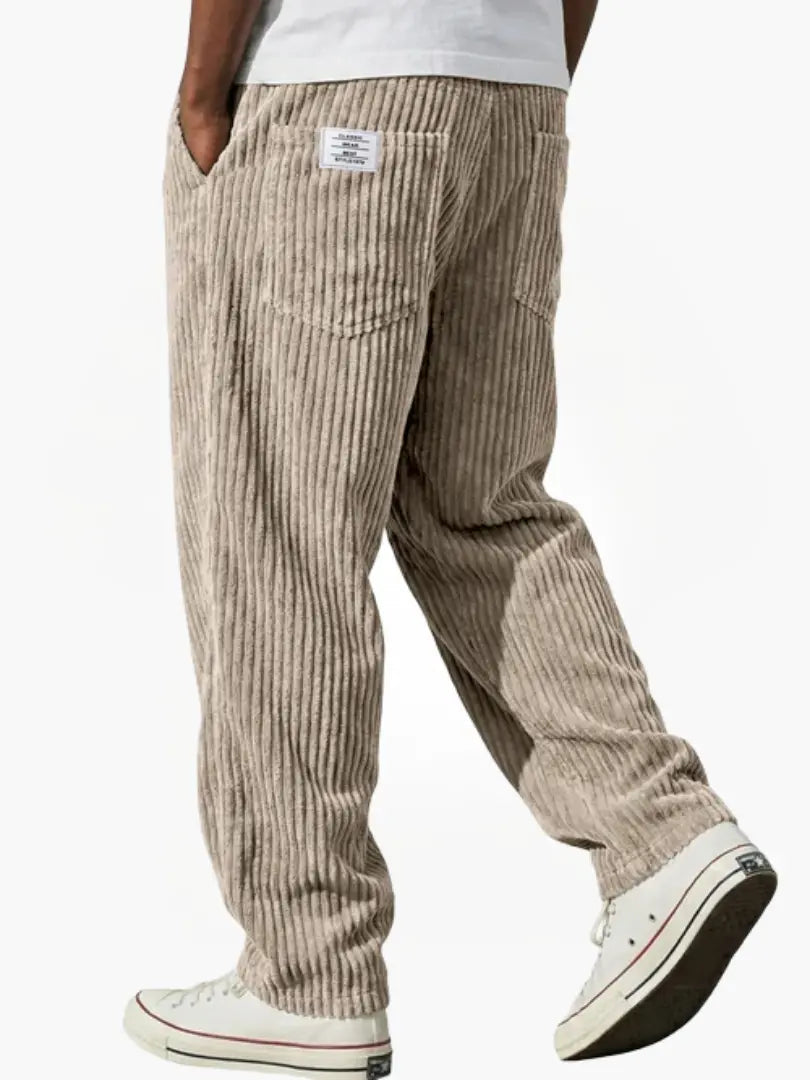 Men's Corduroy Look Trousers with Straight Leg and Pull-On Waistband - image 3