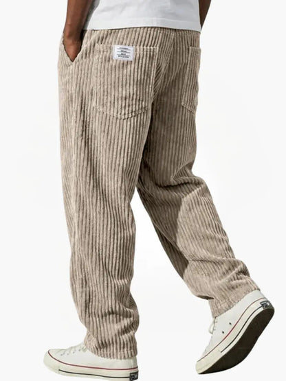 Men's Corduroy Look Trousers with Straight Leg and Pull-On Waistband - image 3
