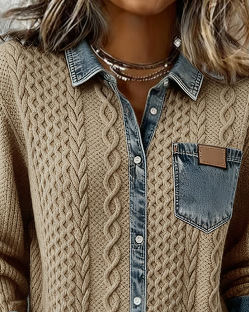 Women's Knit Jumper with Denim Look Collar - image 10