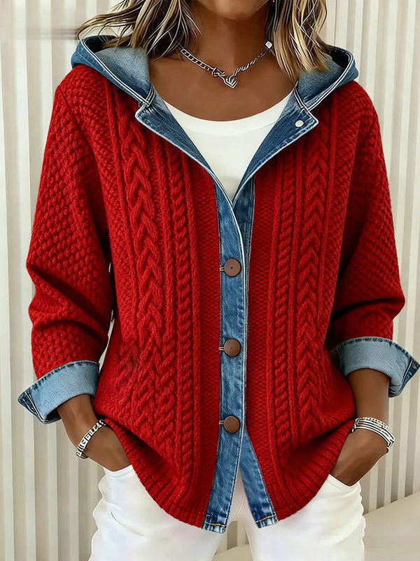 Women's Hooded Knit Button Jacket - image 1