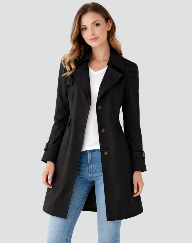 Women's Trench Coat with Lapel Collar and Side Pockets - image 4