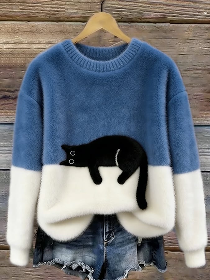 Women's Knit Jumper with Cat Graphic - image 7