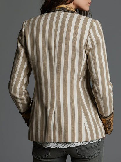 Suzanne | Striped Bohemian Blazer with Printed Collar