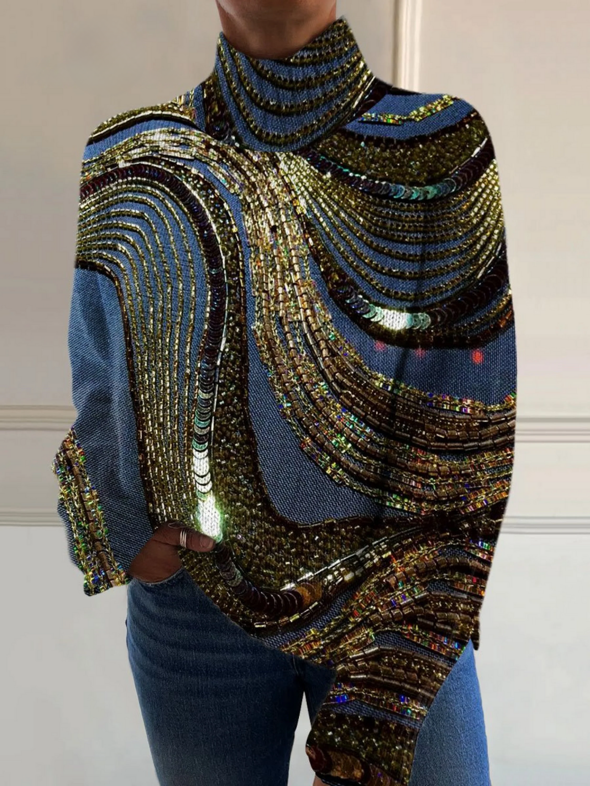 Yolanda | Shimmering Christmas Turtleneck Top