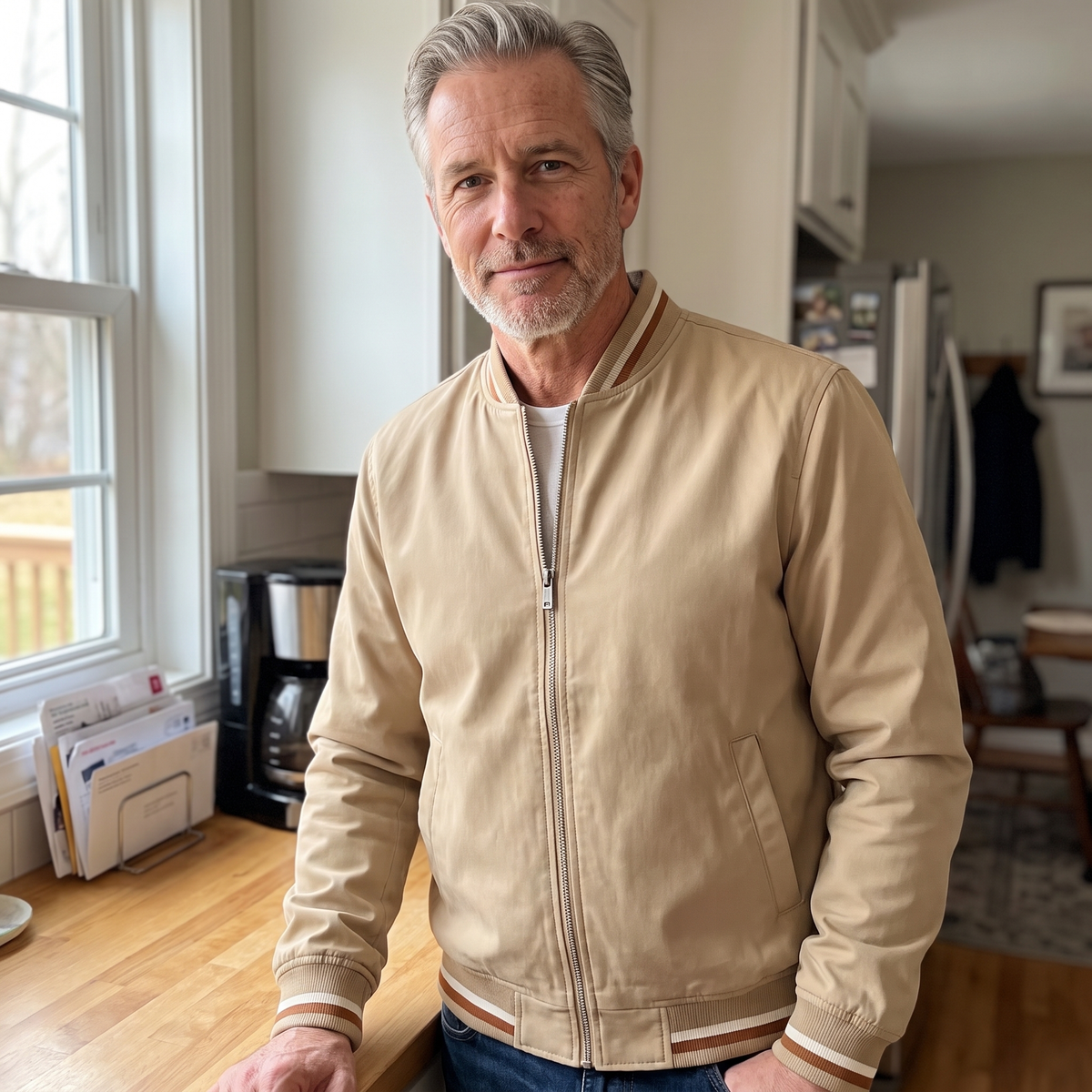 Men's Zip-Up Jacket with Contrast Striped Rib Trims - image 2
