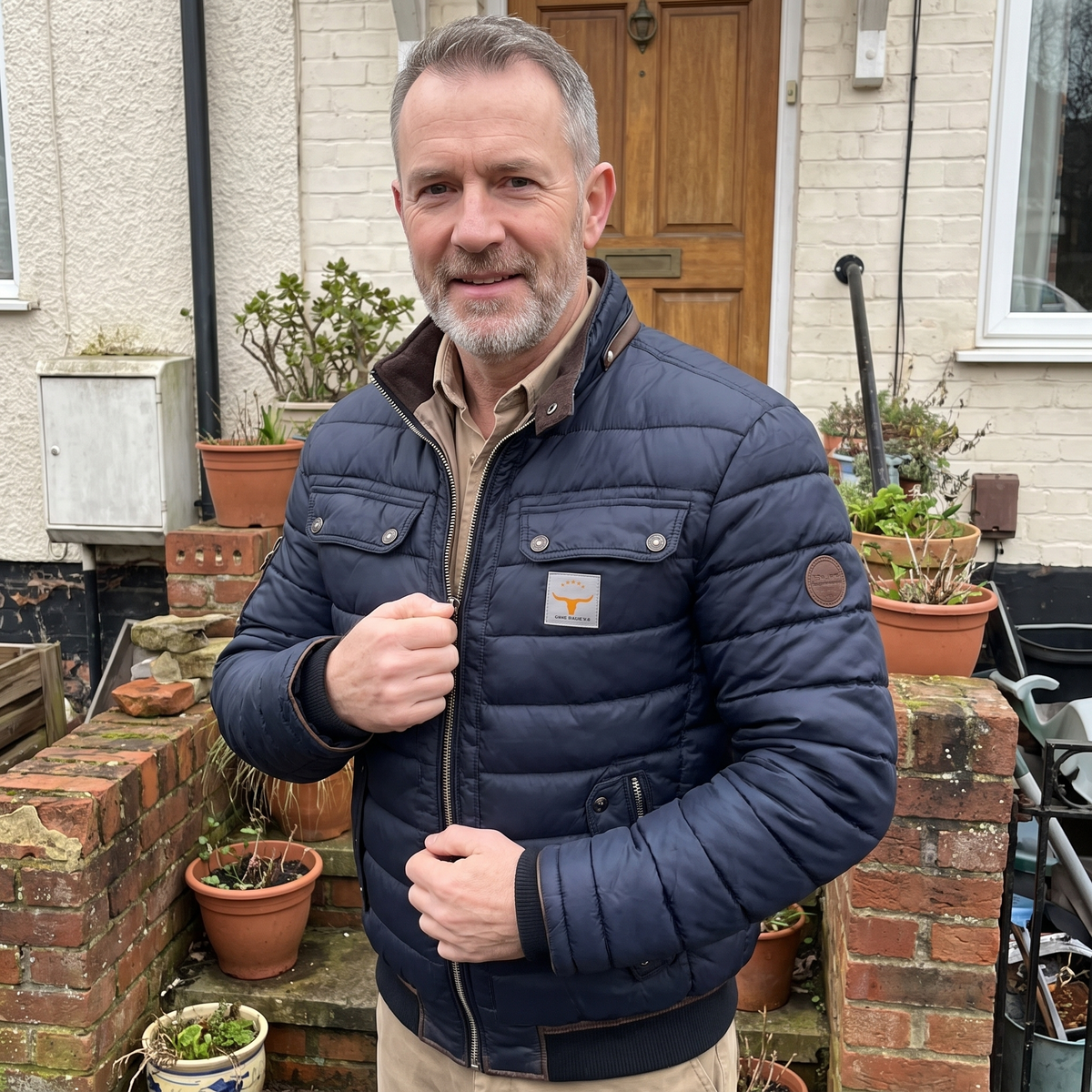 Men's Quilted Jacket with Contrast Stand Collar - image 2