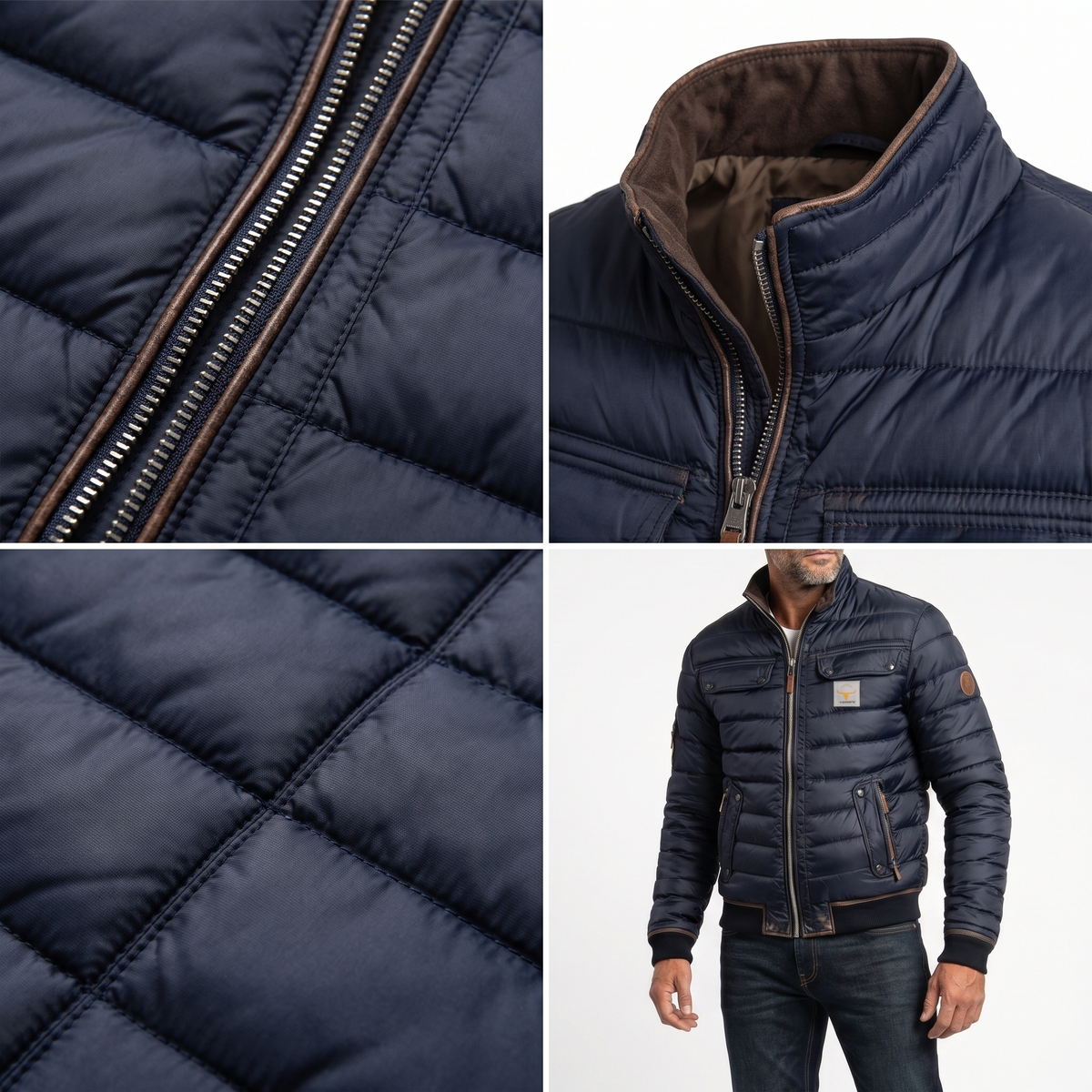 Men's Quilted Jacket with Contrast Stand Collar - image 8