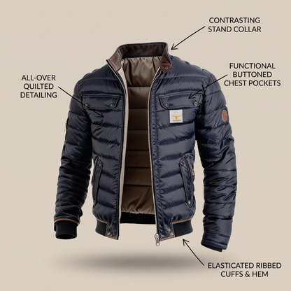 Men's Quilted Jacket with Contrast Stand Collar - image 3