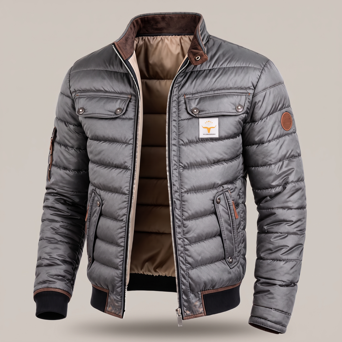 Men's Quilted Jacket with Contrast Stand Collar - image 5