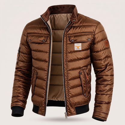 Men's Quilted Jacket with Contrast Stand Collar - image 6