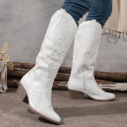 Women's Knee-High Cowboy Boots with Block Heel - image 9