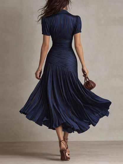 Lucia | Pleated Striped Midi Dress