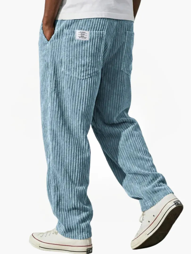 Men's Corduroy Look Trousers with Straight Leg and Pull-On Waistband - image 4