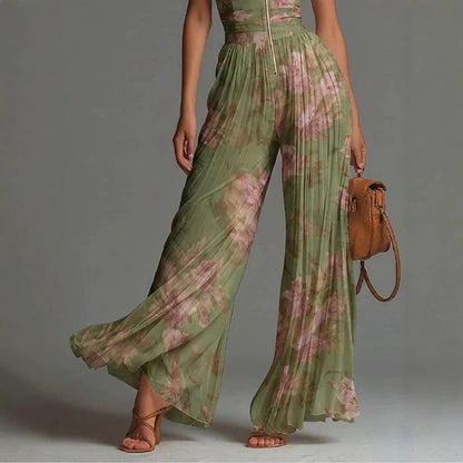 Sofia | Pleated Floral Chiffon Jumpsuit for Women
