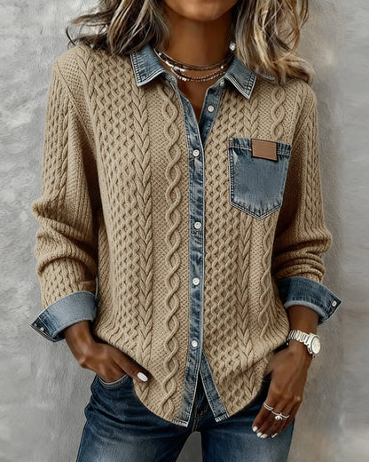 Women's Knit Jumper with Denim Look Collar - image 9