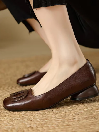 OPIUM | Leather Ballerinas with Square Toe