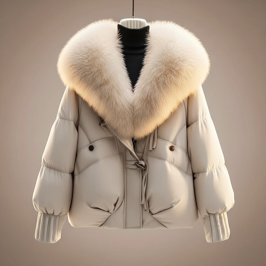Women's Quilted Padded Coat with Statement Collar and Waist Belt - image 5