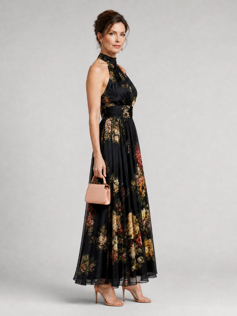Sienna | Floral Halter Neck Midi Dress for Women