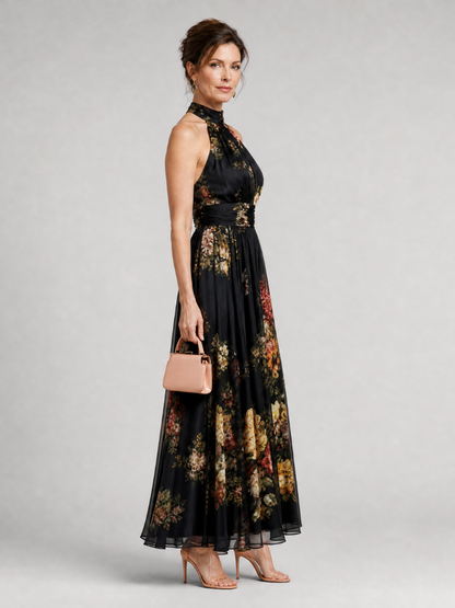 Sienna | Floral Halter Neck Midi Dress for Women