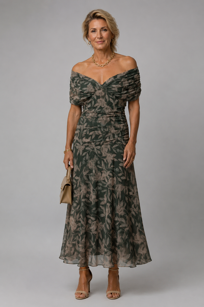 Ariane | Midi Dress with Draped Shoulders