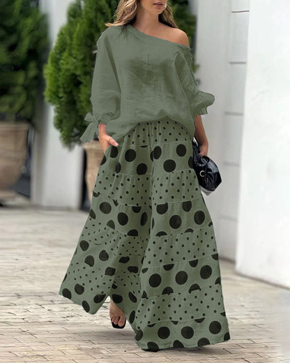 Simonetta | Coordinated Soft Shoulder Top + Printed Trousers