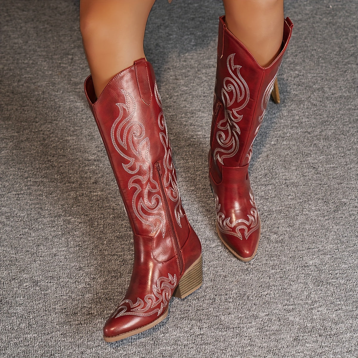 Women's Knee-High Cowboy Boots with Block Heel - image 10