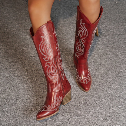 Women's Knee-High Cowboy Boots with Block Heel - image 10