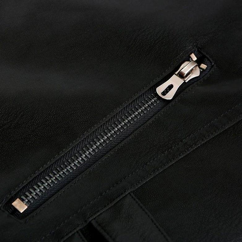 Men's Leather Look Zip Jacket in Black with Red Stripes and Zipped Pockets - image 6