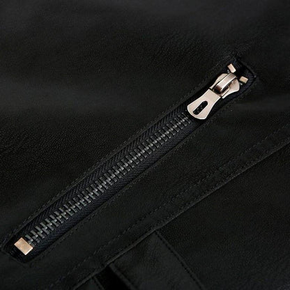 Men's Leather Look Zip Jacket in Black with Red Stripes and Zipped Pockets - image 6