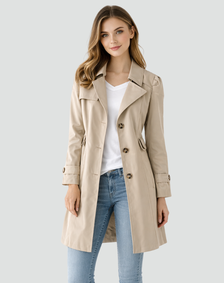 Women's Trench Coat with Lapel Collar and Side Pockets - image 1
