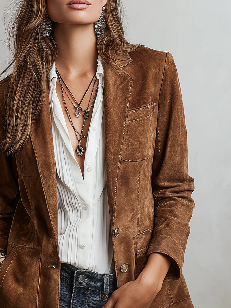 Women's Brown Suede Look Jacket - image 4