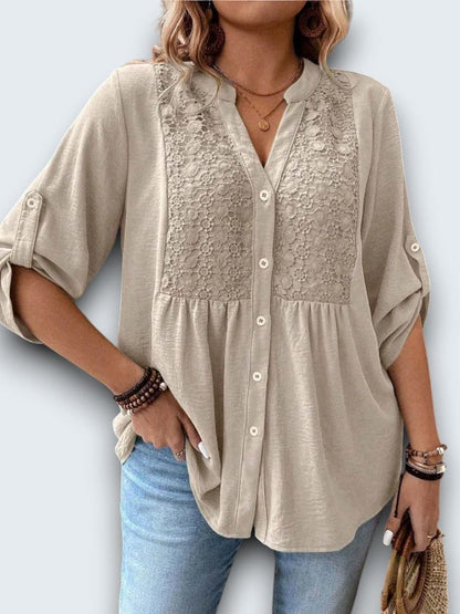 SERENA™ - Lace Panel Empire-Waist Blouse