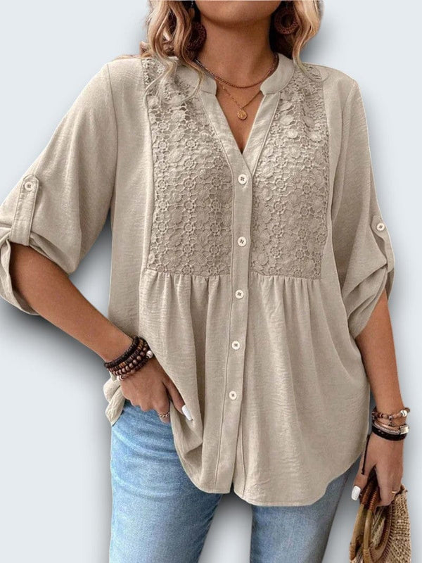 SERENA™ - Lace Panel Empire-Waist Blouse