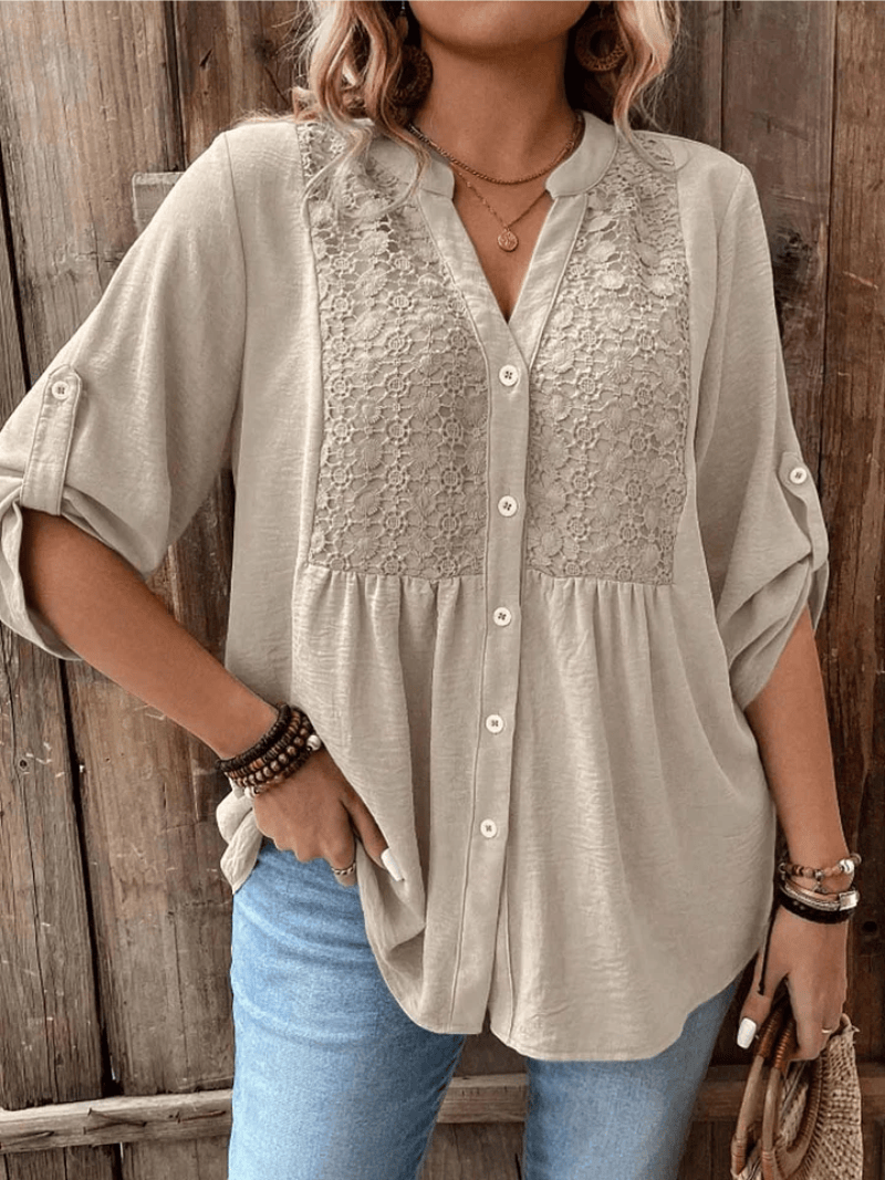 SERENA™ - Lace Panel Empire-Waist Blouse