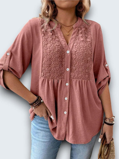 SERENA™ - Lace Panel Empire-Waist Blouse