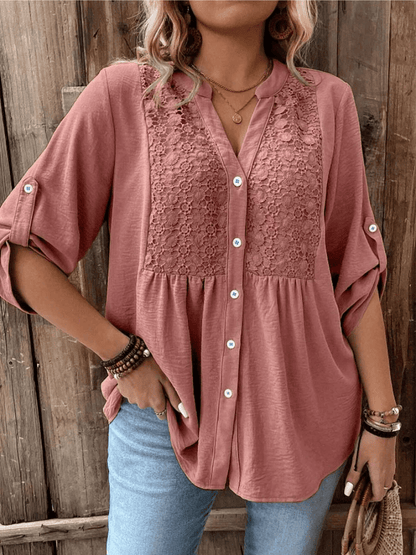 SERENA™ - Lace Panel Empire-Waist Blouse