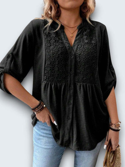 SERENA™ - Lace Panel Empire-Waist Blouse