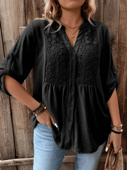 SERENA™ - Lace Panel Empire-Waist Blouse