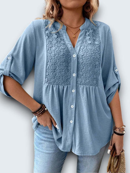 SERENA™ - Lace Panel Empire-Waist Blouse