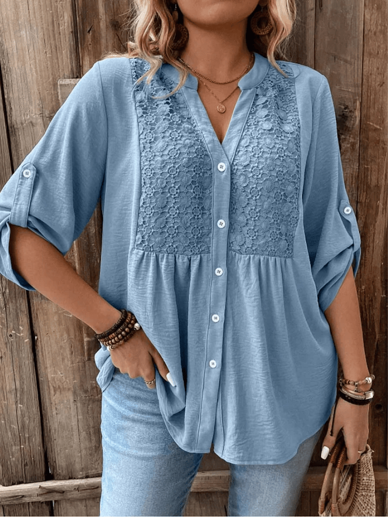 SERENA™ - Lace Panel Empire-Waist Blouse