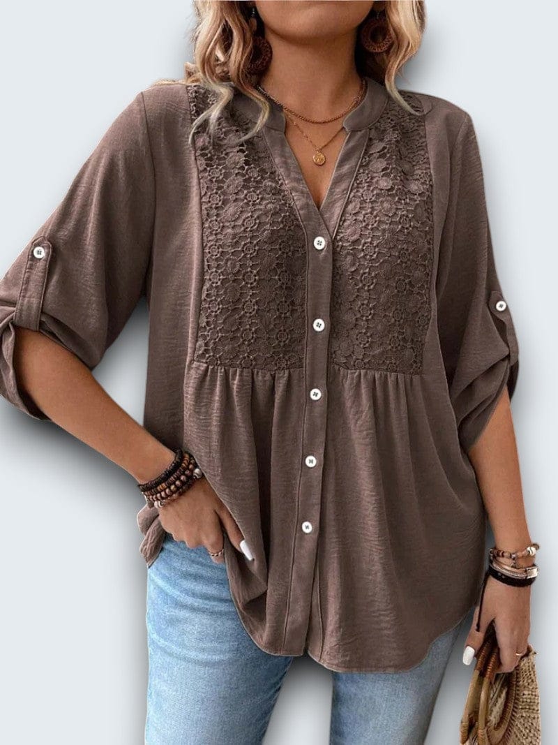 SERENA™ - Lace Panel Empire-Waist Blouse