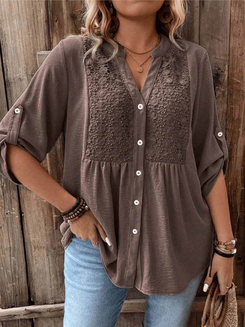 SERENA™ - Lace Panel Empire-Waist Blouse