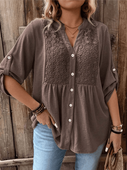 SERENA™ - Lace Panel Empire-Waist Blouse