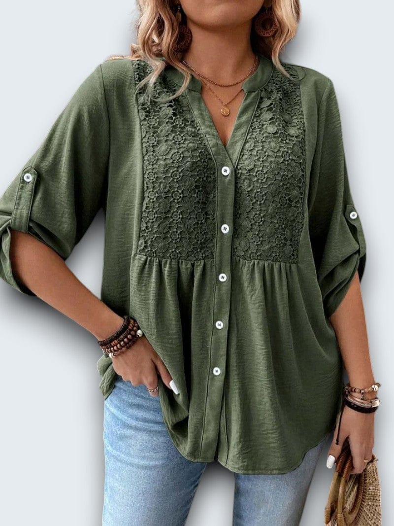 SERENA™ - Lace Panel Empire-Waist Blouse