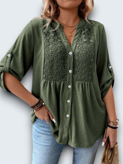 SERENA™ - Lace Panel Empire-Waist Blouse