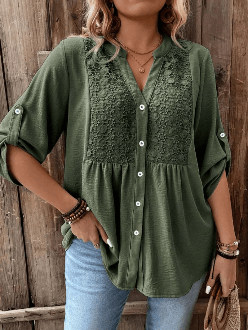 SERENA™ - Lace Panel Empire-Waist Blouse