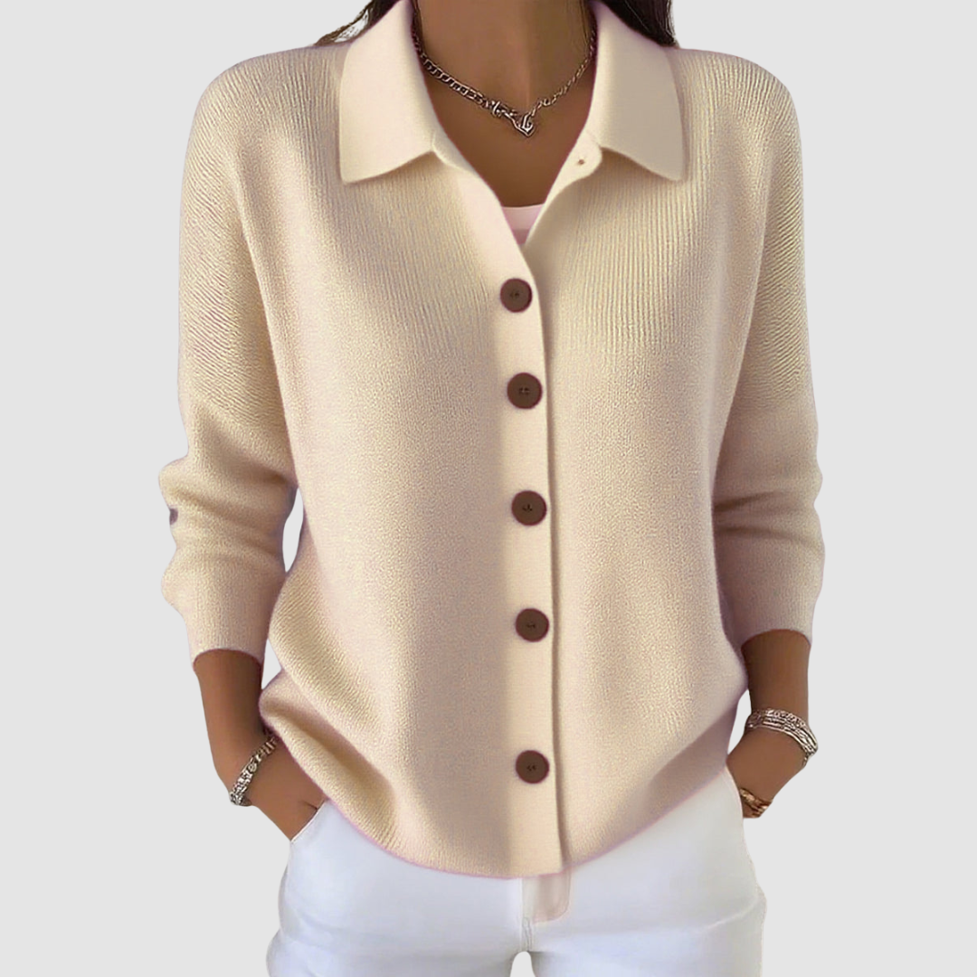 Women's Button-Up Knit Cardigan with Lapel Collar - image 5