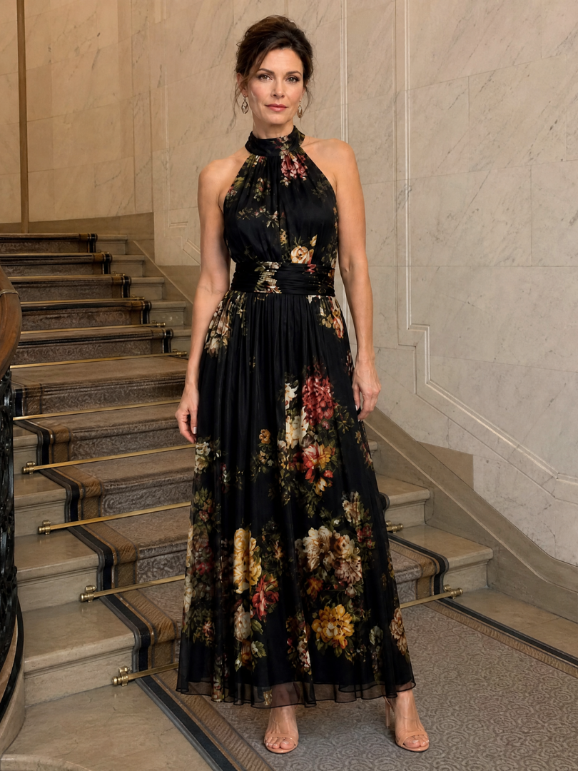 Sienna | Floral Halter Neck Midi Dress for Women